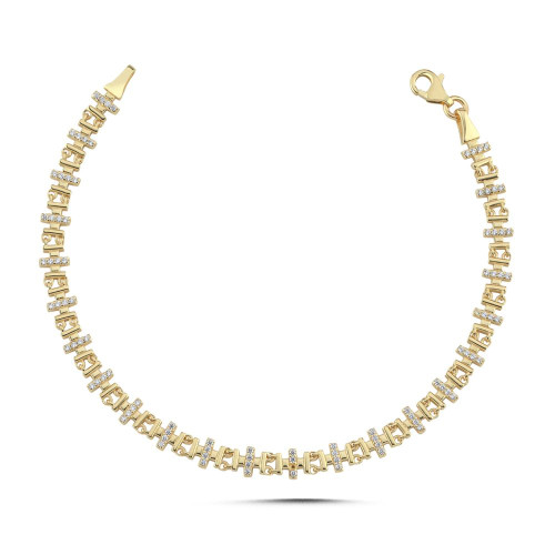 Çizgi Oval Tasarım Taşlı Bileklik (18.5*0.4 Cm)